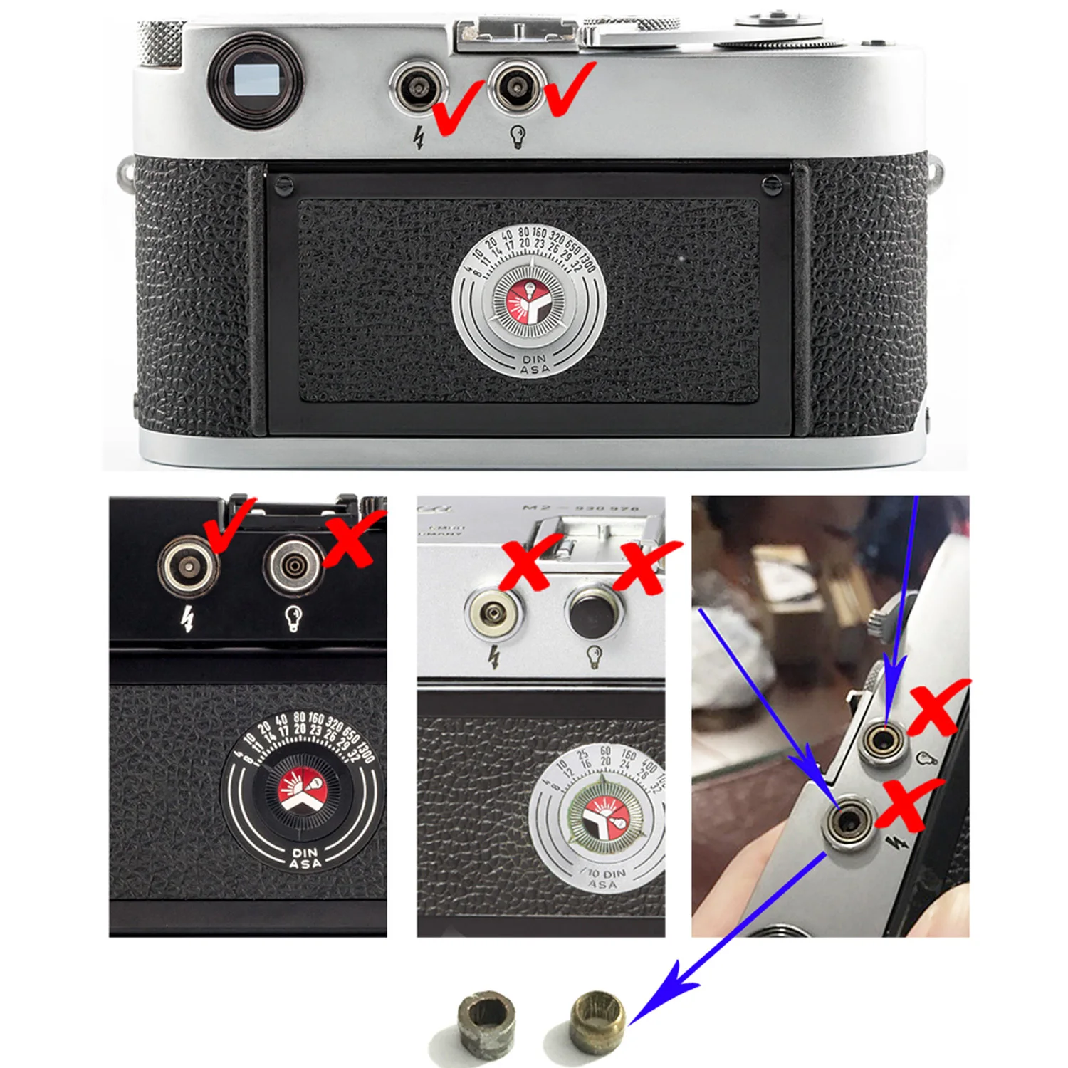 2 Stuks Stof Plug Flash Socket Caps Decoratieve Cover Nagels Metalen Voor Leica M1 M2 M3 Md Camera