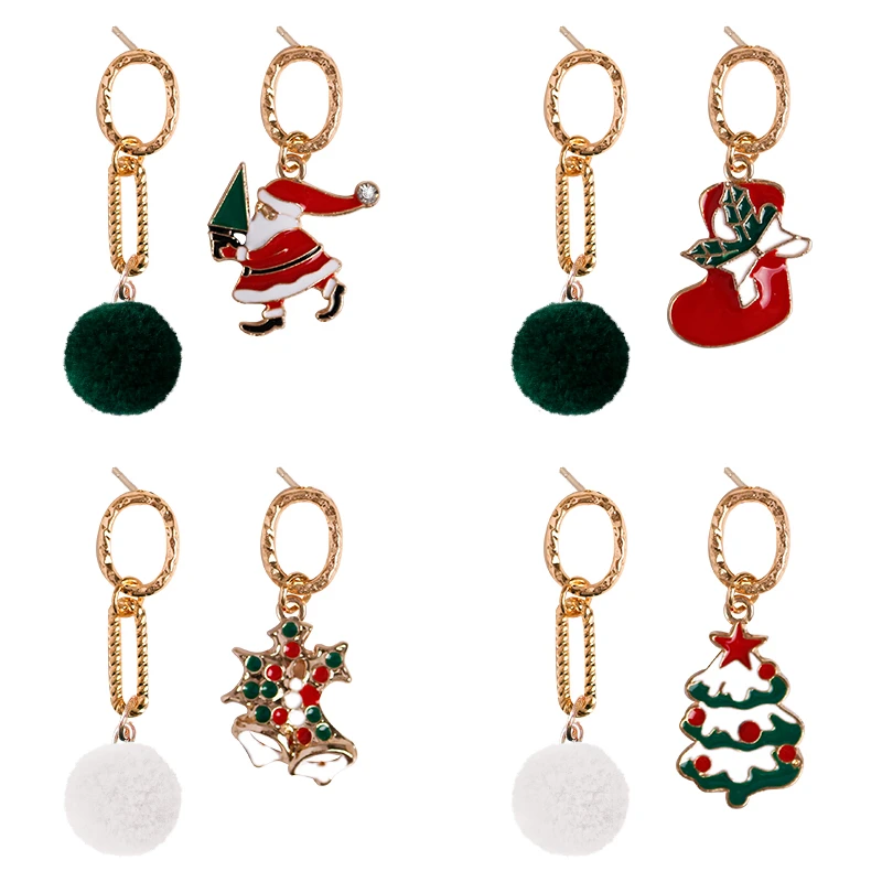 Classic Christmas Earrings Fashion Ladies Retro Style Metal Pendant Garland Pompom Pendant Ornament Holiday Gift Hot Sale