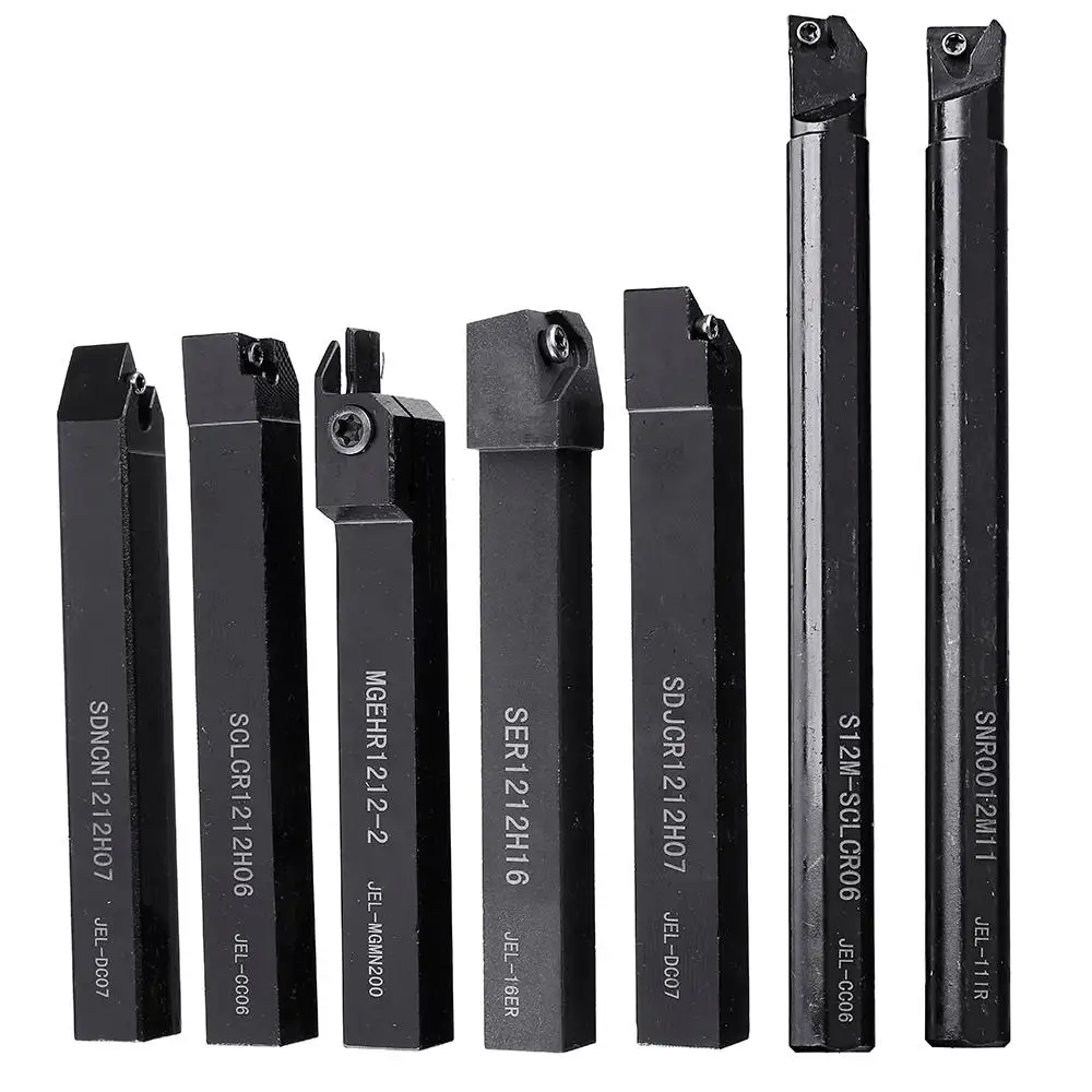 Drillpro 50 Buah Sisipan Karbida dengan 7 Buah 12Mm Gagang Alat Putar Bubut Batang DCMT070204 CCMT060204 MGMN200 Aksesori Alat
