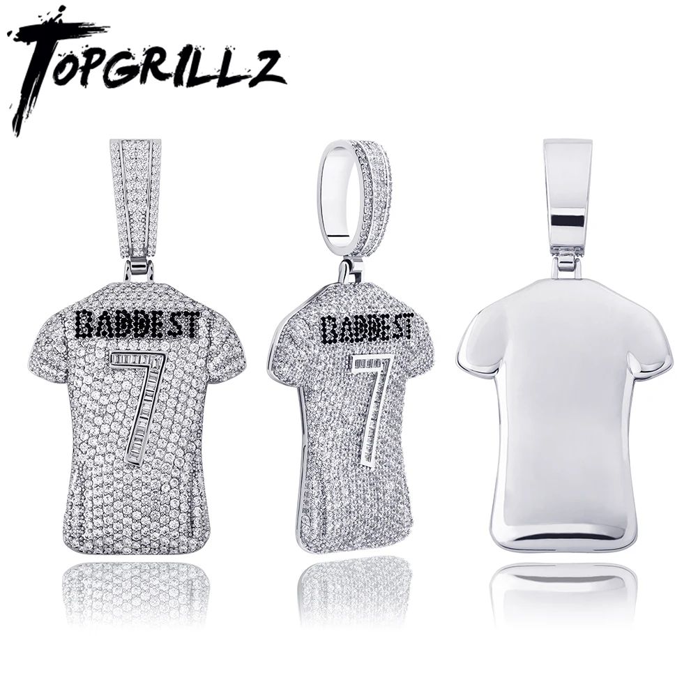 TOPGRILLZ BADDEST Jersey Pendant Necklace Cubic Zirconia Chain Hip Hop Rock Jewelry For Men