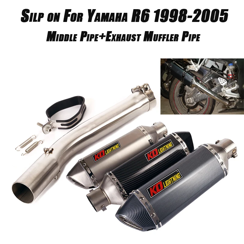 Motorcycle Middle Link Pipe Connect 51mm Exhaust Muffler Tubes Stainelss Steel Set System ModifiedFor Yamaha R6 1998-2005