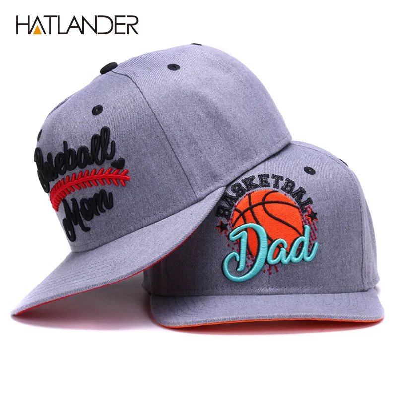 HATLANDER Original semi curved snapback caps MOM baseball cap DAD basketball cap couples grey hip hop cap hat bone sports hats