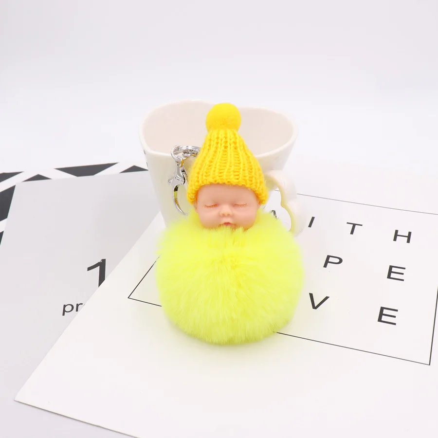 Super Cute Sleeping Baby Keychain Soft Fluffy Plush Doll Pendant Women Girl Bags Key Ring Charming Decoration Keyrings Gift