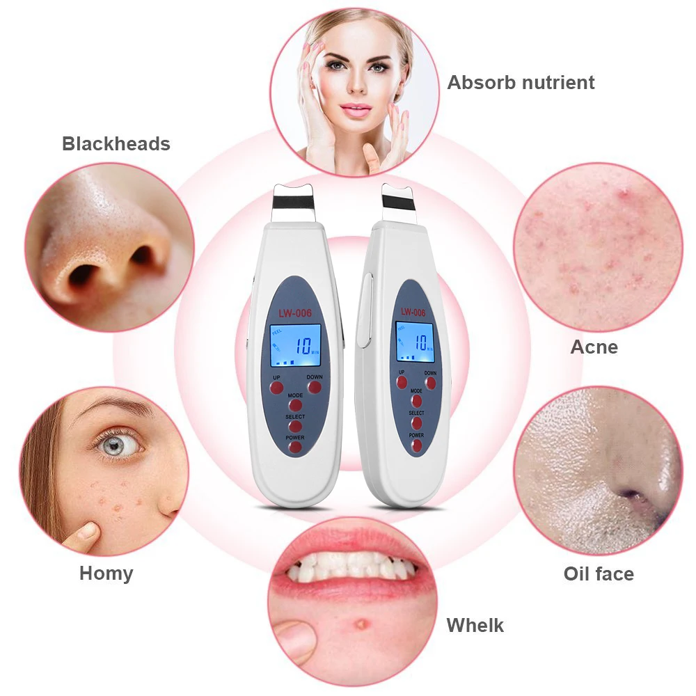 25KHz Ultrasonic Skin Scraper Deep Cleaneing Exfoliator Blackhead Remover Sonic face Cleanser Scrubber Face Massage Machine