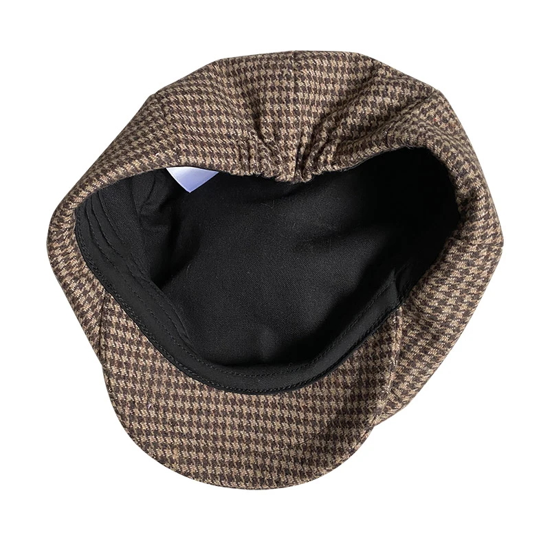 Retro Newsboy Cap Men Coffee Houndstooth Flat Caps Women Men British Painters Hat Soft Spring Autumn hats Octagonal Cap BLM394