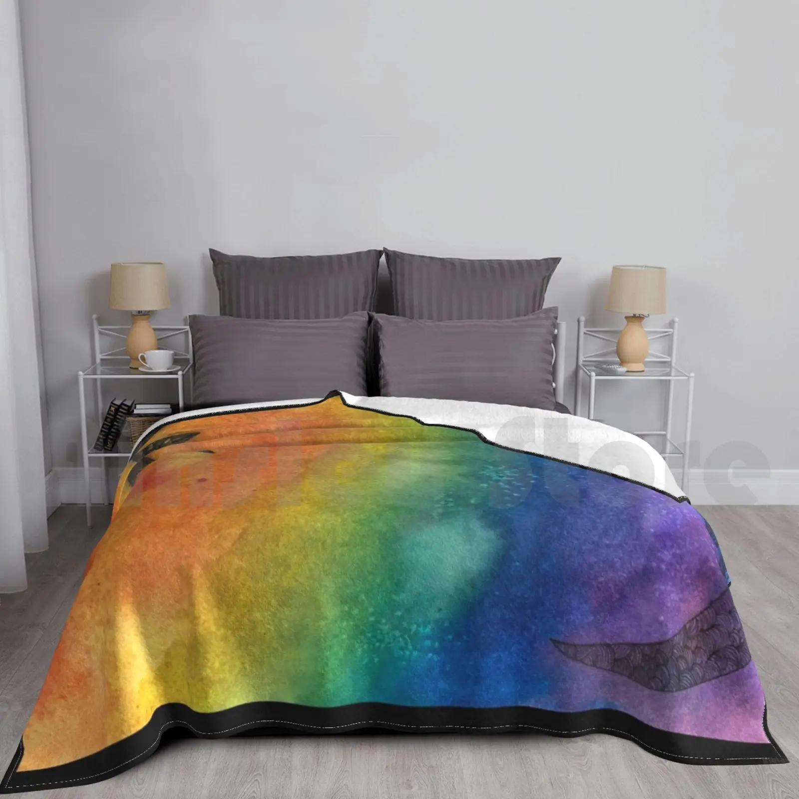 Daydream Blanket Fashion Custom Watercolor Handmade Moon Sun Rainbow Rainbow Watercolors Abstract Watercolor