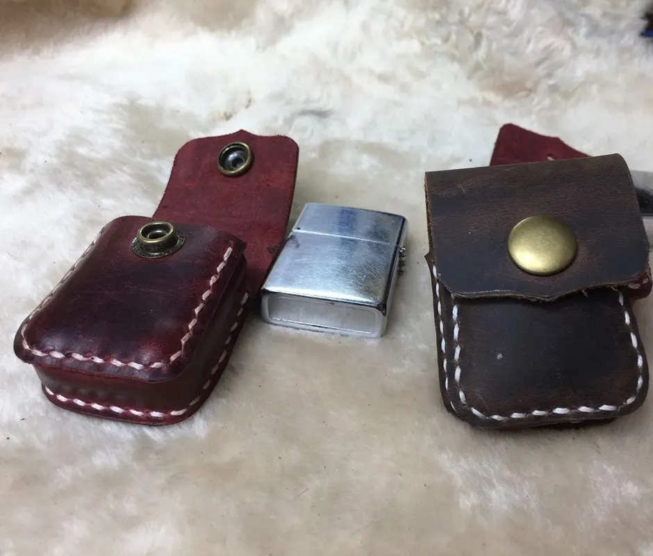 Hand-stitched Cowhide Leather Protective Sleeve, Lighter Holster for Zippo Lighter Cover