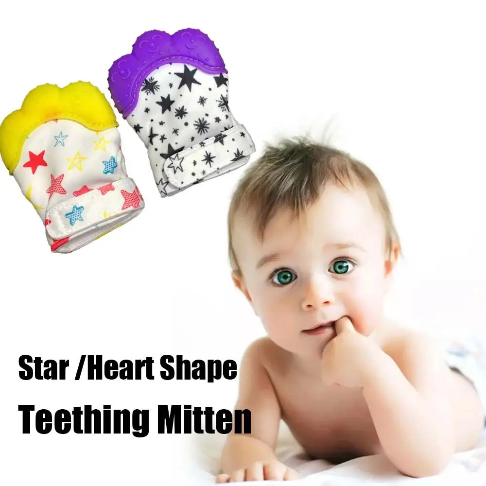 Hotsale Kisded teether Szív Sztár nyomtatás szilikon Kesztyű Kesztyű gyerekeknek gyerekek Kisded teethers anti-eating kezét Fogzás Kesztyű Kisded érdekel