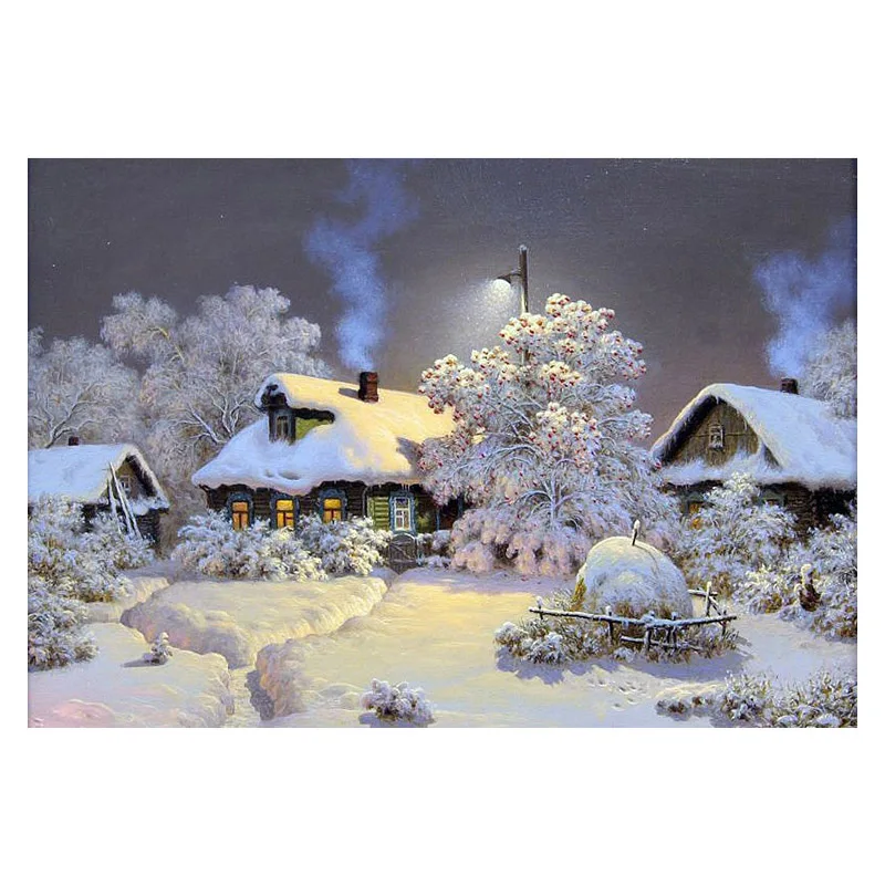 Cross Stitch Sets Home Decor Scenic Hut in the Snow Patterns Printed on Canvas Diy Embroidery Kits DMC Thread Needlework