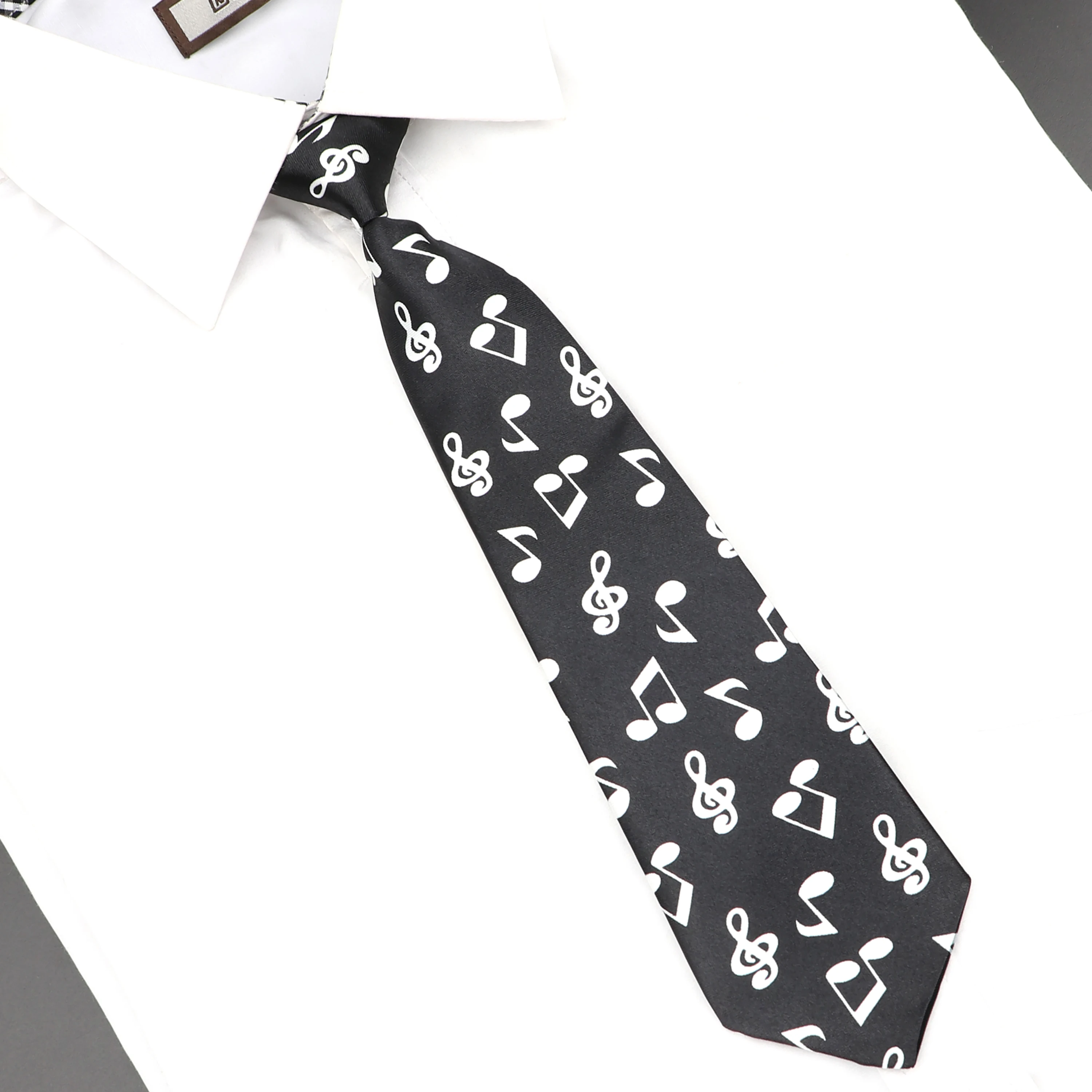 Corbata ajustada de moda clásica para niños, notas musicales coloridas impresas, guitarra de Piano, corbata de poliéster de 5cm de ancho, accesorio