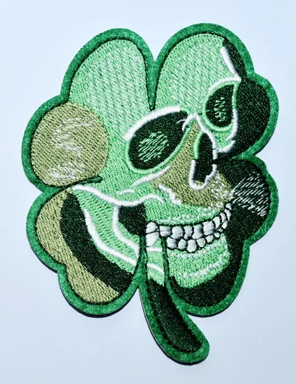 (5 pcs) GREEN SKULL CLOVER MILITARY ARM MORALE TACTICAL ARID DESERT TATTOO BIKER IRON  ON PATCH ≈8*10cm