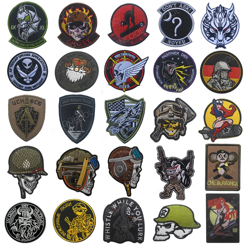 Skull Helmet Embroidered Patches Wolf Bird Patch Fabric Armband Decorative Warrior Embroidery Patches For Clothing Backpack