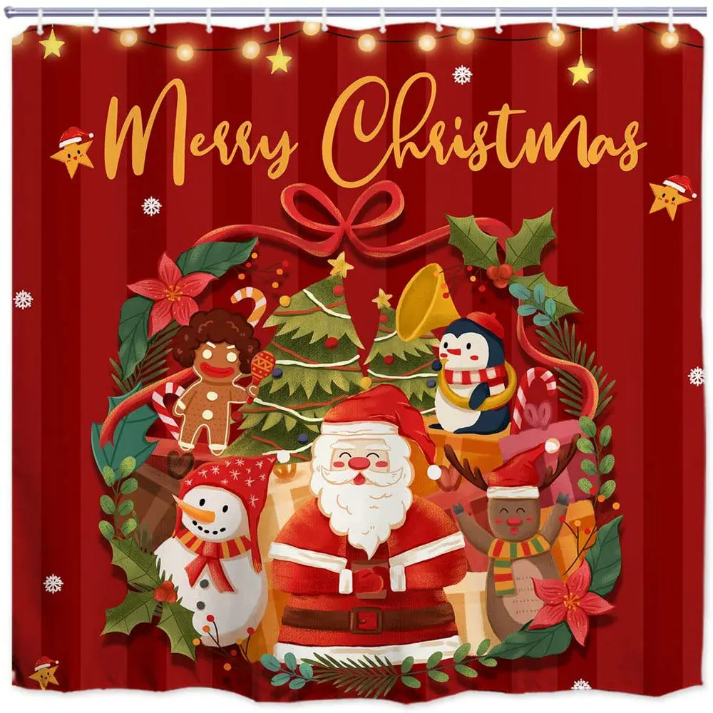 

Merry Christmas Shower Curtains Fun Santa Claus Xmas Snowman New Year Bathroom Decor Winter Holiday Waterproof Polyester Screen