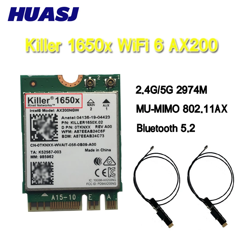 HUASJ Killer 1650X AX200 WiFi6 802.11ax 3000M 2.4G 5G Wireless AX200NGW Wifi Card Bluetooth 5.2 Laptop per Windows 10