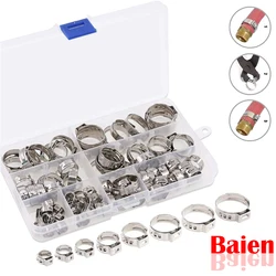 45/80/130pcs Single Ear Stepless Hose Clamps 5.8-23.5mm 304 Stainless Steel Hose Clamps Cinch Pliers Rings Metal Clips