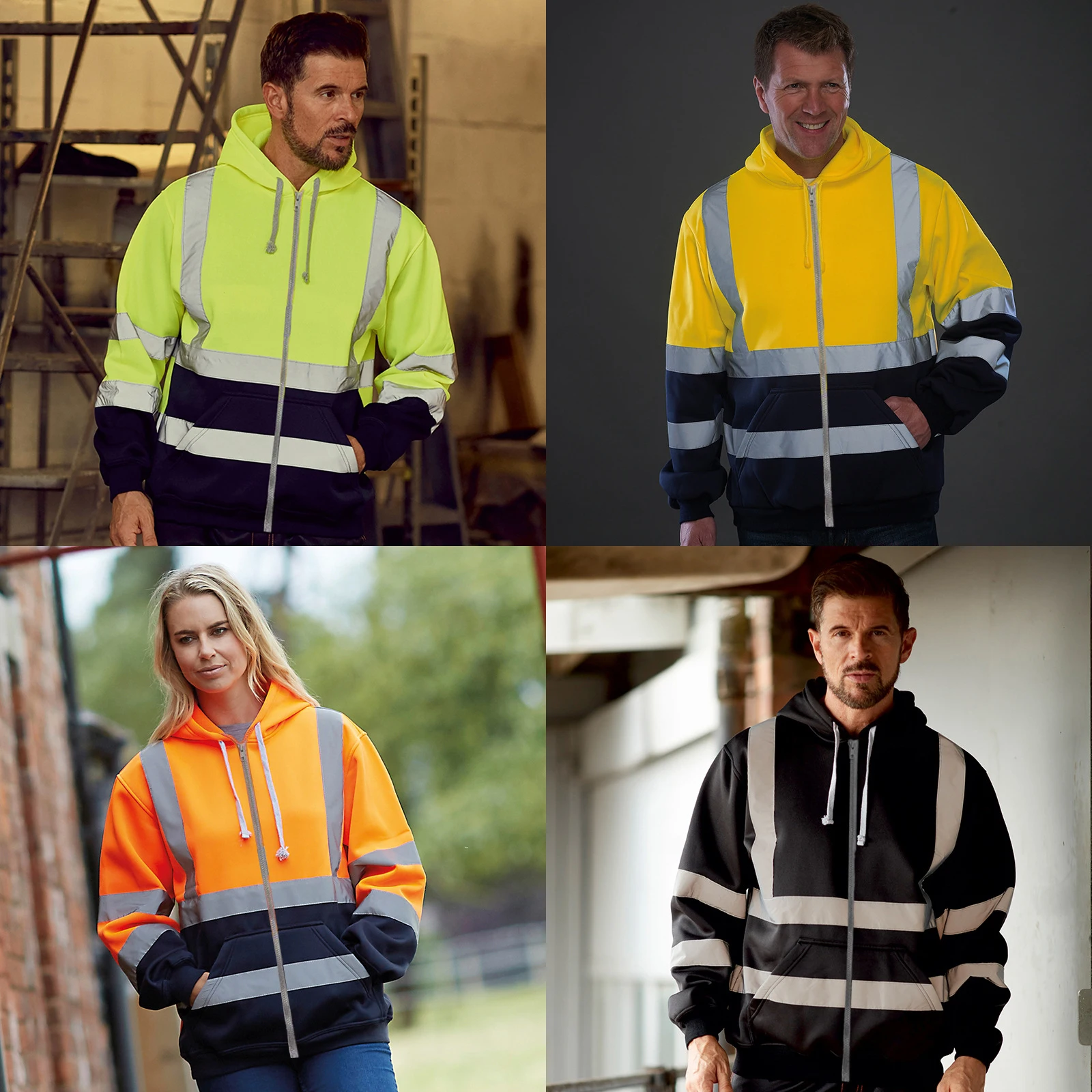 Men's Long Sleeve Reflective Jacket, Male Hoodies, Outdoor Road Work, High Visibility Pullover, Coat, Work Clothes, Autumn