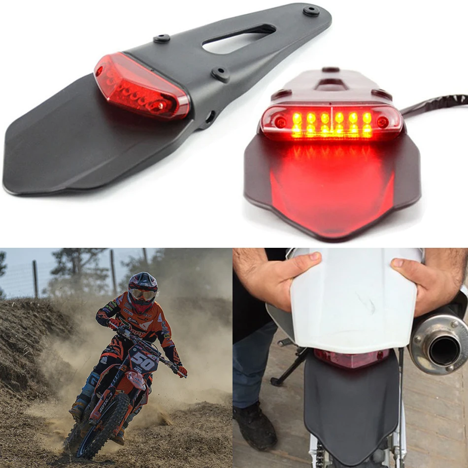 Luz LED trasera para guardabarros trasero de motocicleta, lámpara de matrícula de parada de freno para Trail Supermoto Motocross Enduro, 12V