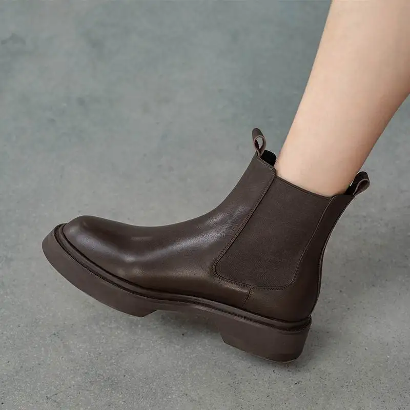 Krazing Pot Comfortable Cow Leather Round Toe Chelsea Boots Med Heels Platform Winter Shoes Runway Dress Leisure Ankle Boots