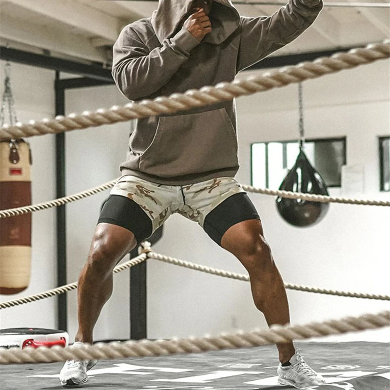 Pantalones cortos para correr para hombre, Shorts deportivos de secado rápido para gimnasio, trotar, doble cubierta, verano, 2021