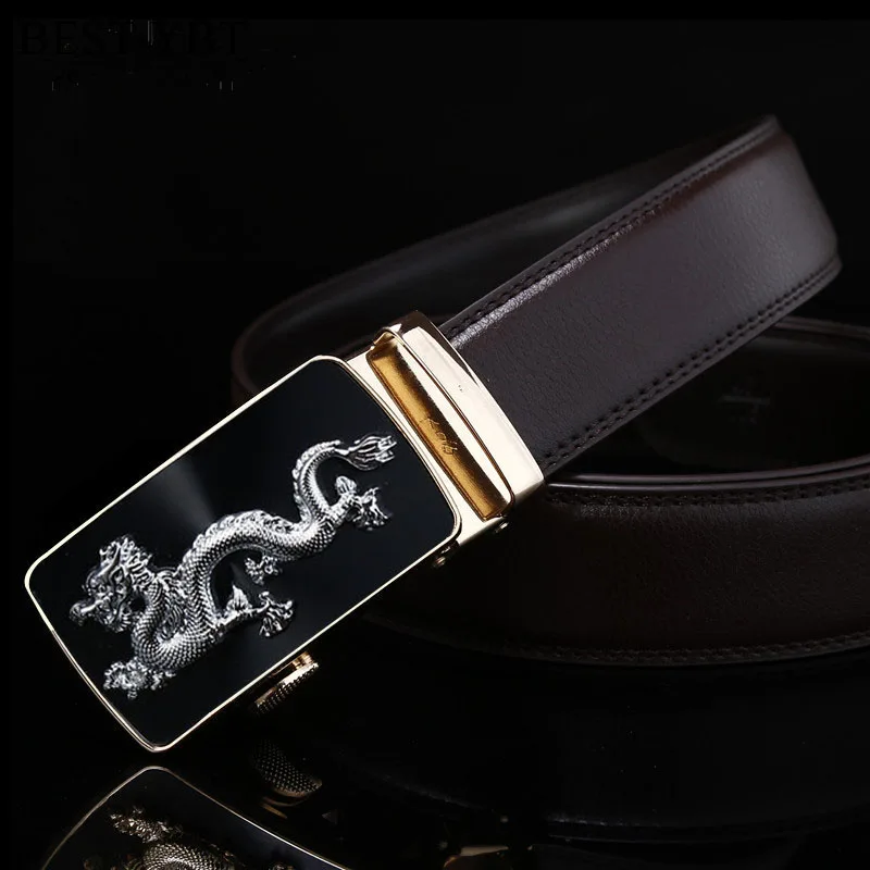 Best YBT Men Imitation Leather Dragon Belt Alloy Automatic Buckle Belt Luxury Strap High Quality Men Business New Belt