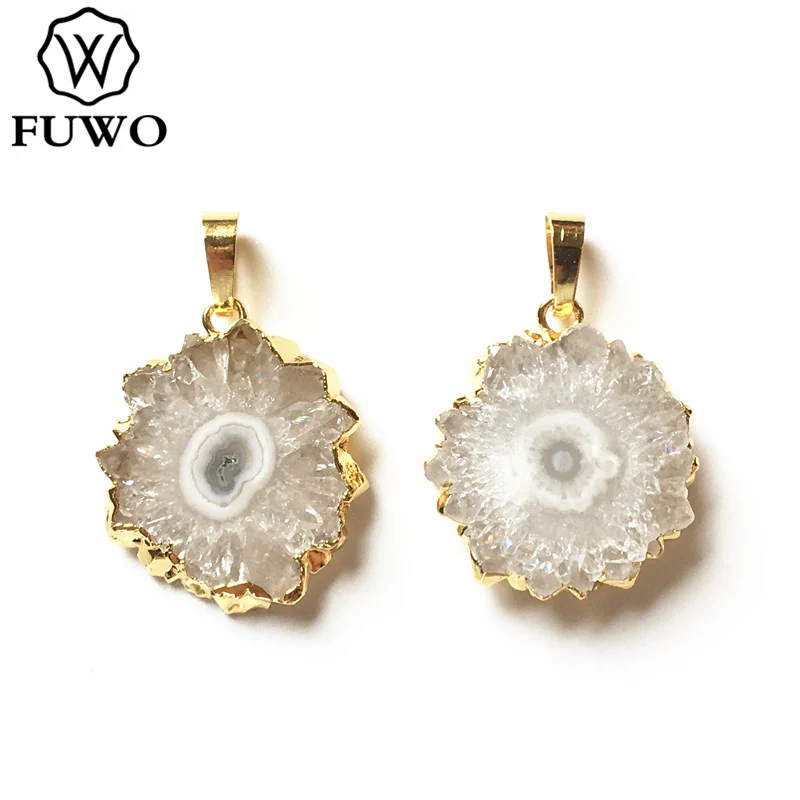 FUWO Wholesale Natural Stalactite Flower Pendant,Golden Plated Irregular White Crystal Accessories For Jewelry Making 5Pcs PD262