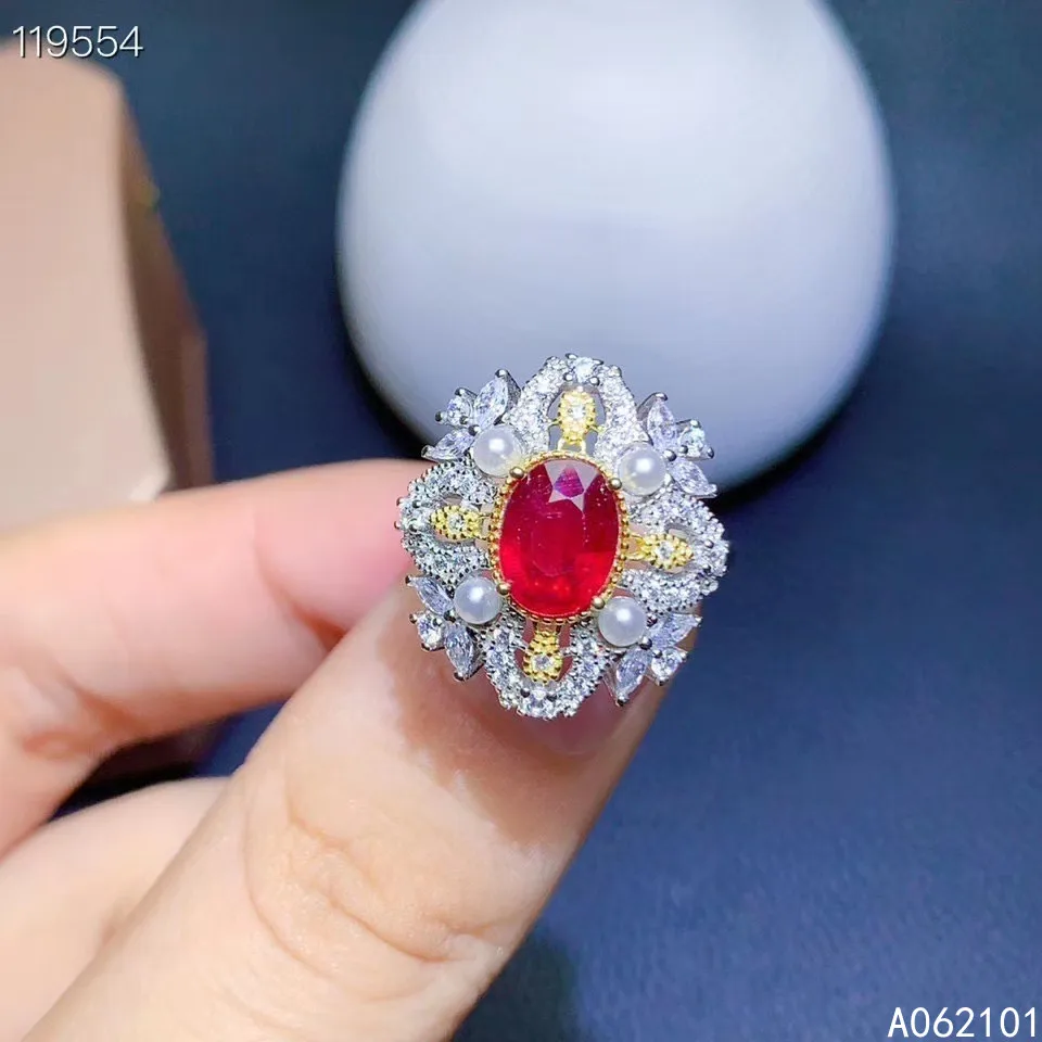 KJJEAXCMY fine jewelry S925 sterling silver inlaid natural ruby new girl elegant ring support test Chinese style with box