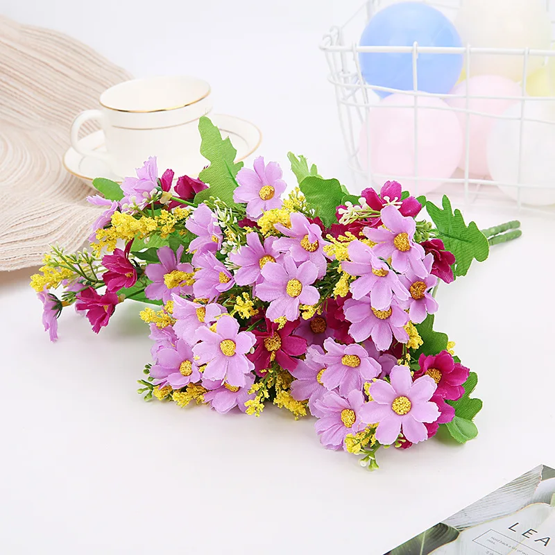 Colorful Daisy  Silk Peony Artificial Flowers Bouquet 7 Big Head and 4 Bud Cheap Fake Flowers for Home Wedding Decoration Indoor