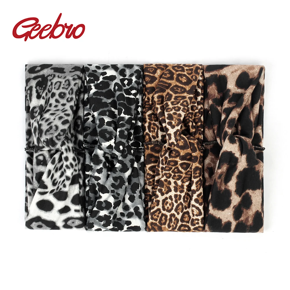 

Geebro Women's Leopard Print Cross Knotted Headband Fashion Girls Hairband Female Casual Soft Elastic Turban Hair Accessories