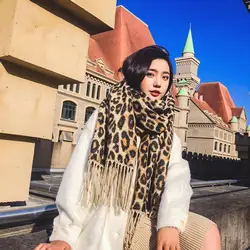 Brown Poncho Leopard Femme Women Winter Blanket Scarf Warm Soft Cashmere Thicken Long Ladies Tassel Scarves Poncho Foulard 2019