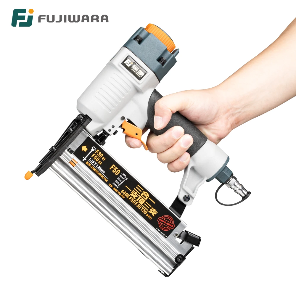 FUJIWARA 3-in-1 Carpenter Pneumatic Nail Gun 18Ga/20Ga Woodworking Air Stapler F10-F50, T20-T50, 440K Nails Carpentry Decoration