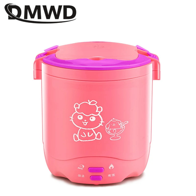 DMWD Electric Mini Rice Cooker 1.2L Insulation cooking noodles pot soup porridge boiler portable for Household office dormitory