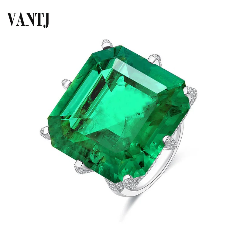 

VANTJ Big Real Lab Grown Emerald Sterling10K Gold Rings Moissanite Created Gemstone Oct 15*15mm for Women Party Wedding Gift