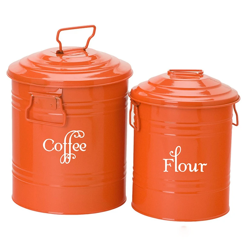 Set of 4 Jar Canister Labels Vinyl Stickers Decal - Flour Tea Sugar Coffee Kitchen Swash