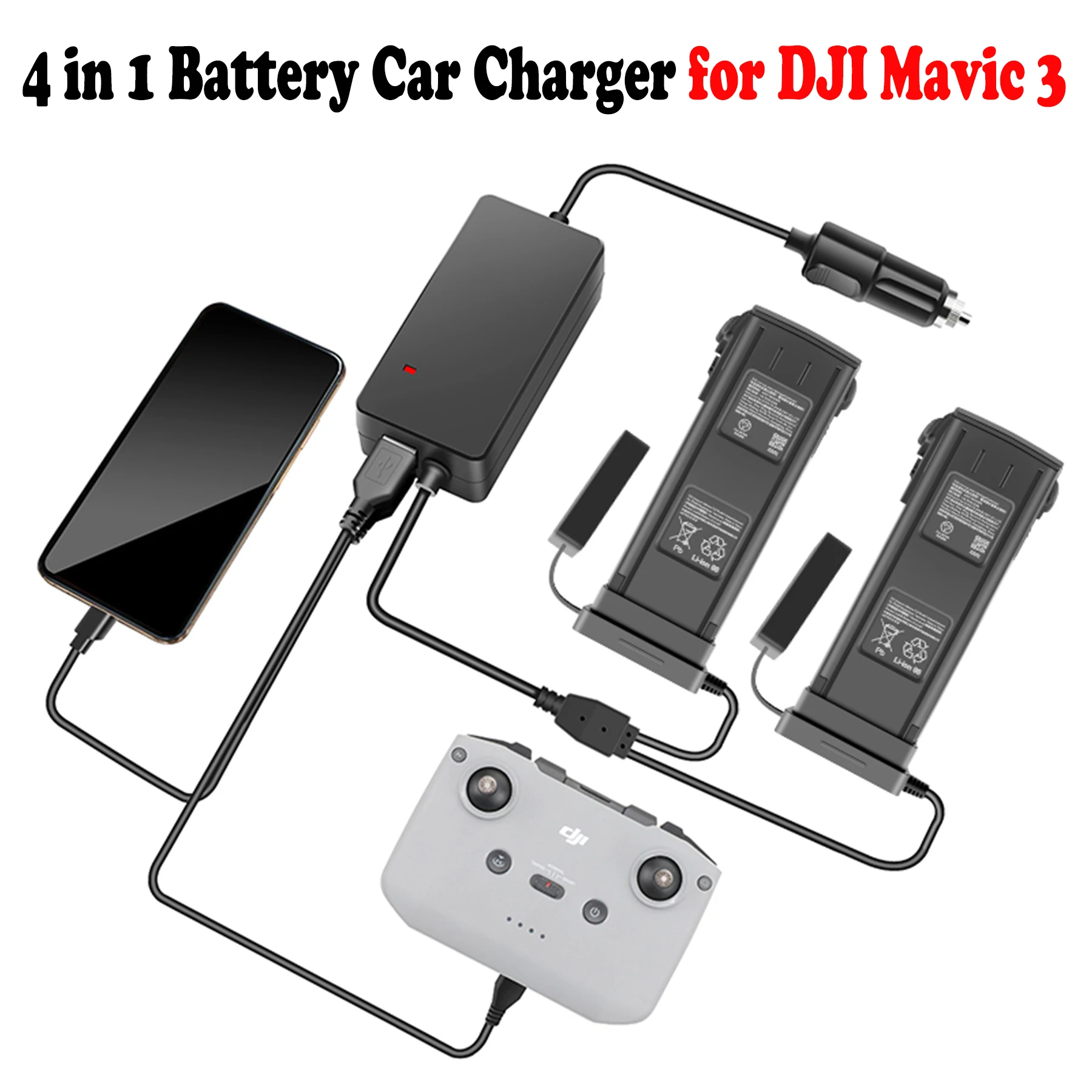 4 in 1 Battery Car Charger for DJI Mavic 3 Drone Battery & Remote Controller Portable Multiple Rapid Charging Hub  Accessories