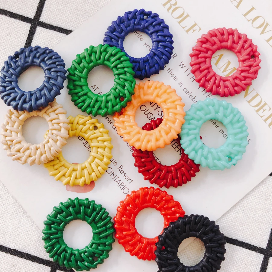 

Round Circle Acrylic Plastic Imitation Weave Pendant Accessories Eardrop Necklace Jewelry Finding Diy Material 10pcs