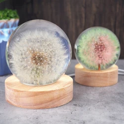 Crystal Ball LED Night Lights Epoxy Resin Mold Home Decoration Silicone Mold Wooden Lighted Base Dried Dandelion Flower