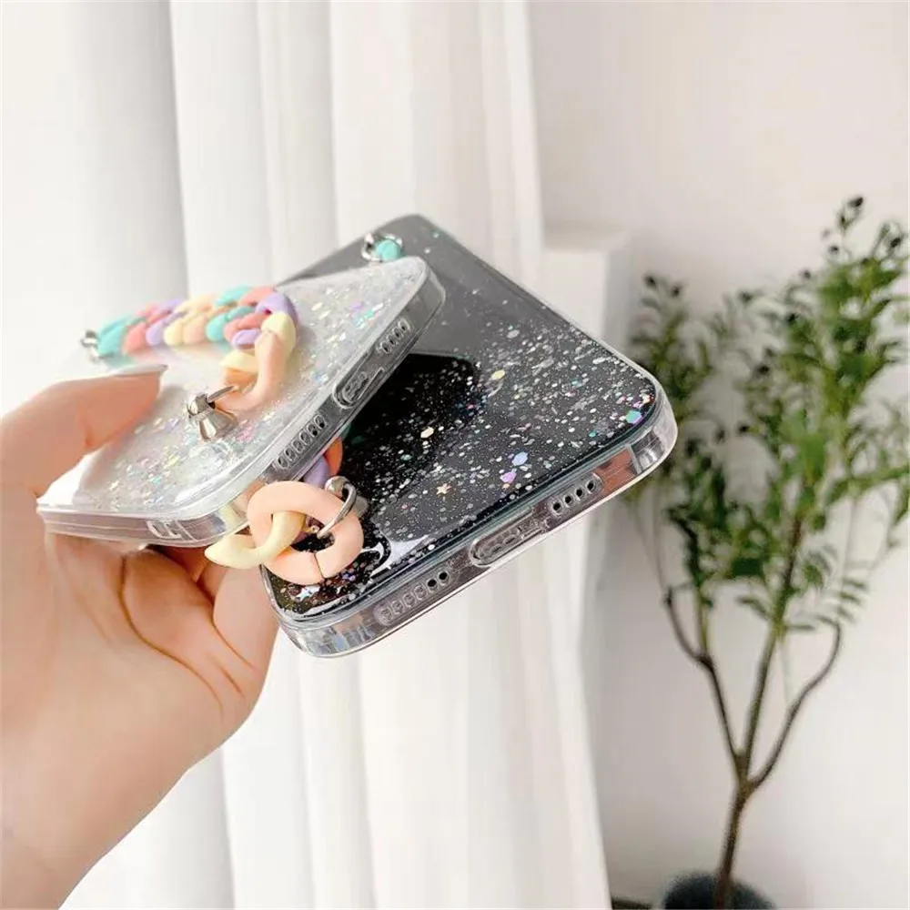 Glitter Korean Style Bracelet Case For Xiaomi Redmi Note 10 9 9S 8T 8 7 6 Pro 7A 8A 9A 9C Wristband Chain Soft Epoxy Back Cover