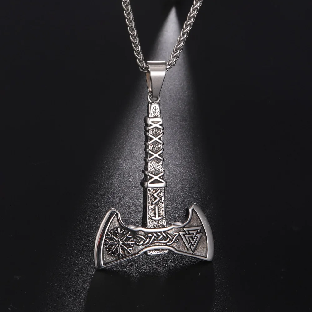Mein form Nordic Thor Hammer Viking Halskette für Männer Frauen Perun Axt Anhänger Halskette Religiöse Vintage Schmuck bijoux femme Geschenk