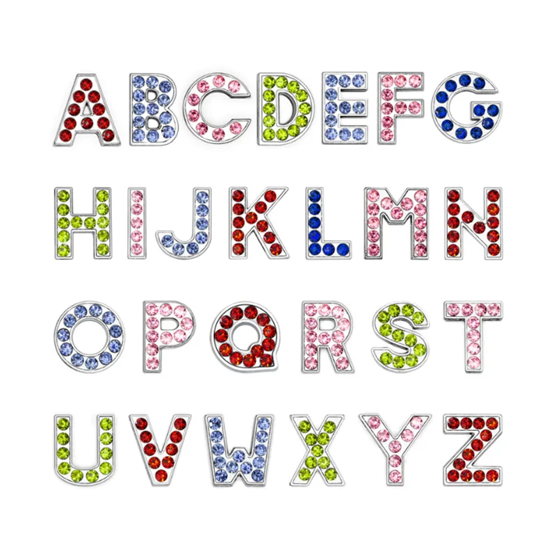 1pcs 10mm A-Z Charms Full Rhinestones Slide Alphabet Letters For DIY Slide Wristbands Bands Pet Collars Name Gift