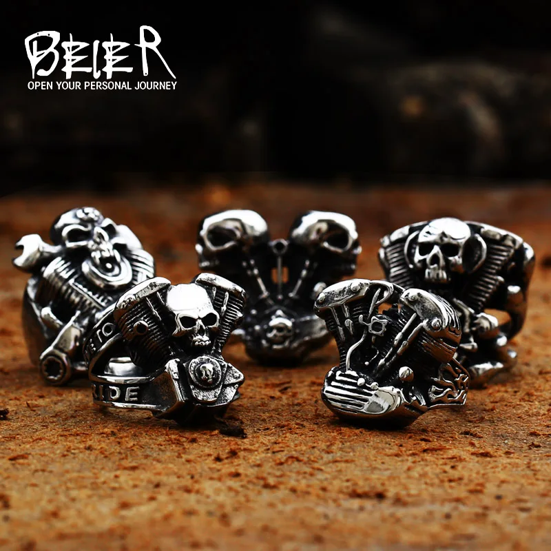 BEIER new arrive 316L Stainless Steel ring high quality  Punk skull biker for men fashion Jewelry gift BR8-668