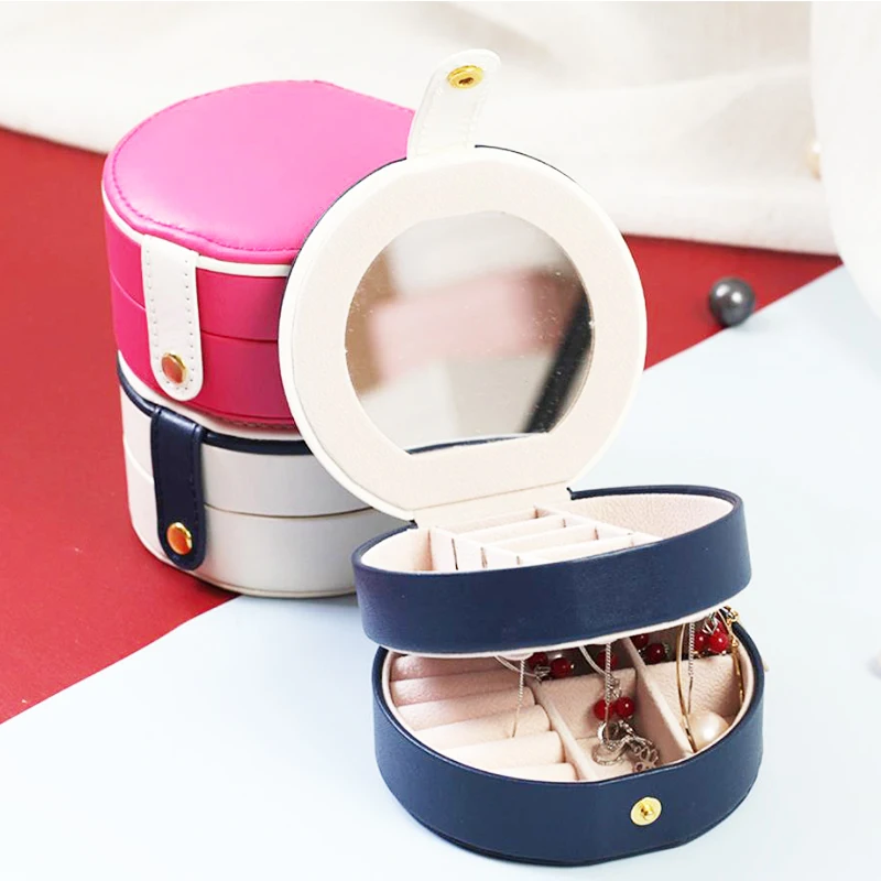 Travel Round Jewelry Box for Women, Portable Jewelry, Earring Holder and Ring Storage Case with Compartment Jewelry Organizer