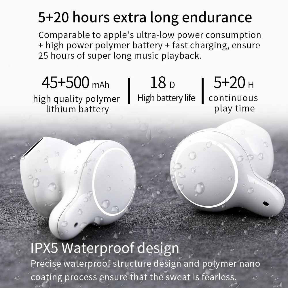 EP810 Tws Bluetooth 5.0 Auricolari Hd Cuffie Stereo di Impronte Digitali Touch, Mini Auricolari con Il Mic di Ricarica Scatola di Sport Auricolare