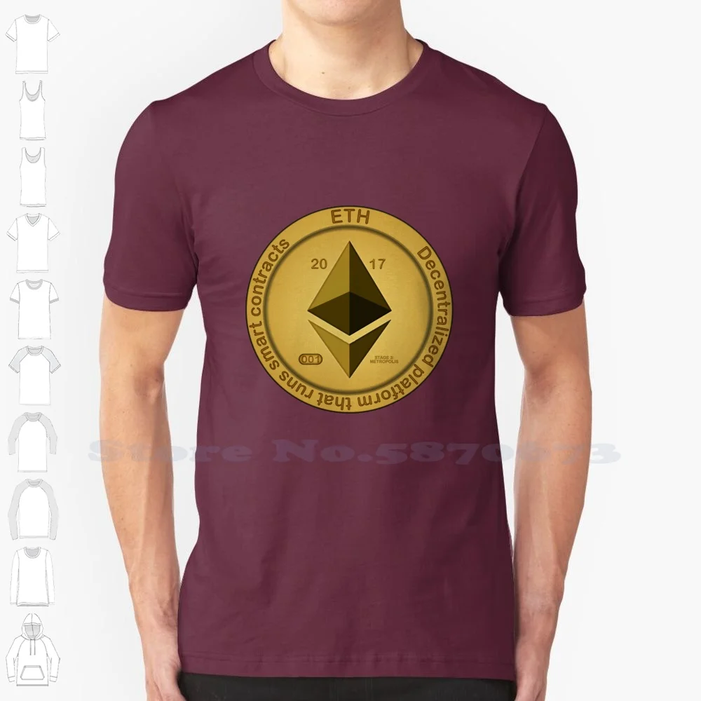 Golden Ethereum Coin 100% Cotton T-Shirt Eth Ether Ethereum Classic Bitcoin Blockchain Crypto Currency Cryptocurrency Money