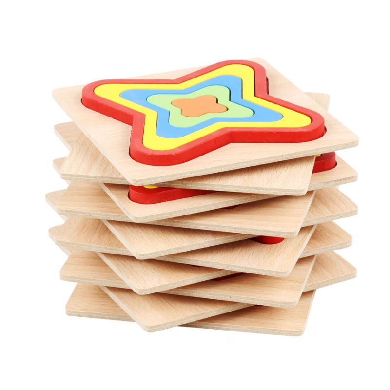 고품질 다채로운 3D 나무 기하학적 모양 인식 퍼즐 보드 수학 게임 몬테소리 학습 교육 어린이 장난감