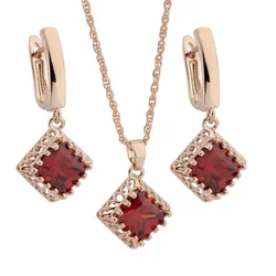 New Irregular Square Natural Zircon Dangle Earrings Set Rose Gold Color Earrings And Pendant RU Style Women Jewelry Set