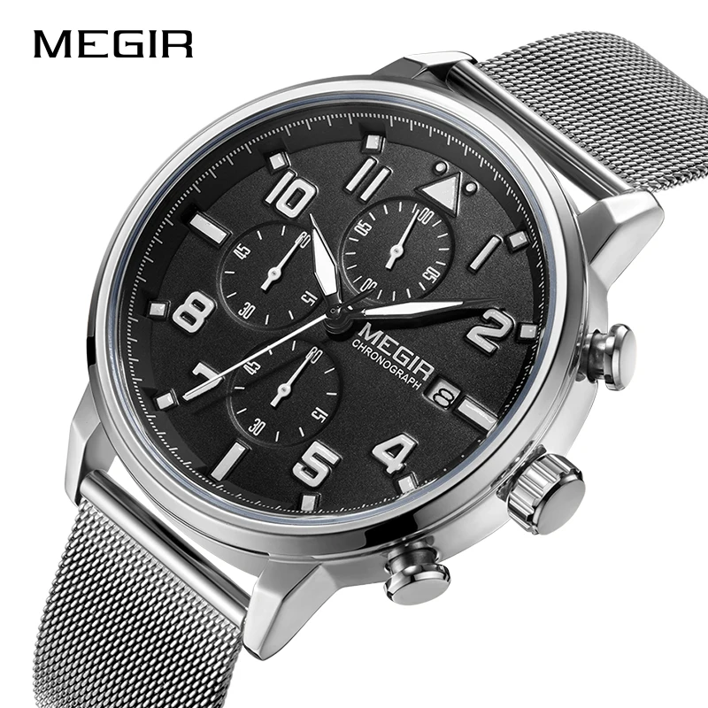 

Megir Top Brand Mens Business Stainless Steel Quartz Wristwatches Chronograph 2020 New Fashion Casual Sport Relogio Masculino