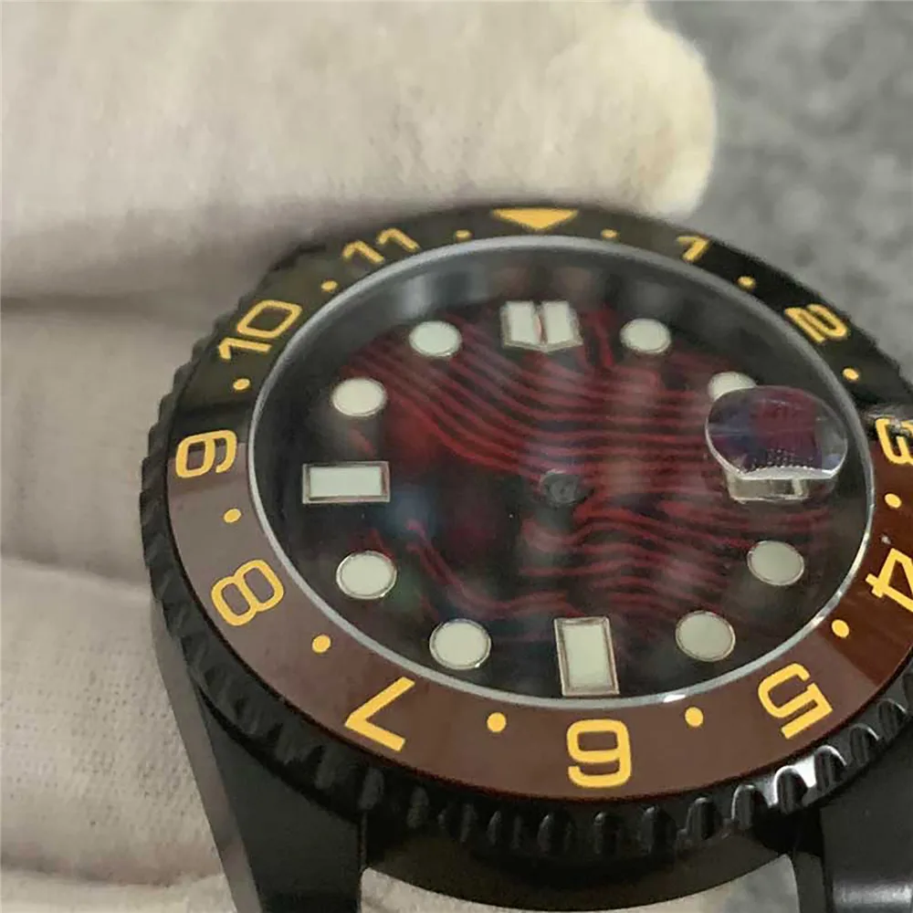 Ersatz Schwarz Uhr Shell 40mm Abdeckung Keramik Lünette Vergrößerungs Sapphire Glas DIY Uhr Reparatur Teile Für NH35 Bewegung