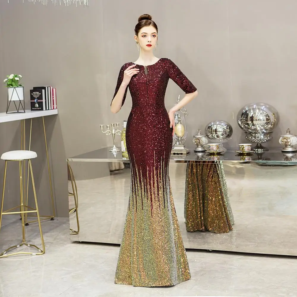 Wei Yin AE0237 Moslim Half Mouw Kaftan Dubai Arabische Turkse Mermaid Formele Avond Party Prom Gown Dress Lovertjes Toga Dresse