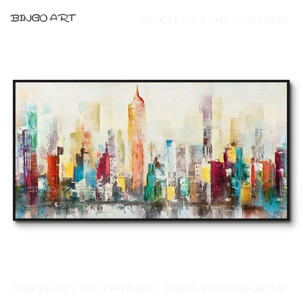 

Модная настенная живопись, ручная роспись, высокое качество, насыщенные цвета, абстрактный город, картина маслом на холсте, несколько абстр...