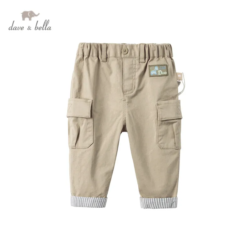 DBS16289 dave bella spring baby boys fashion cartoon pockets pants children full length kids pants infant toddler trousers